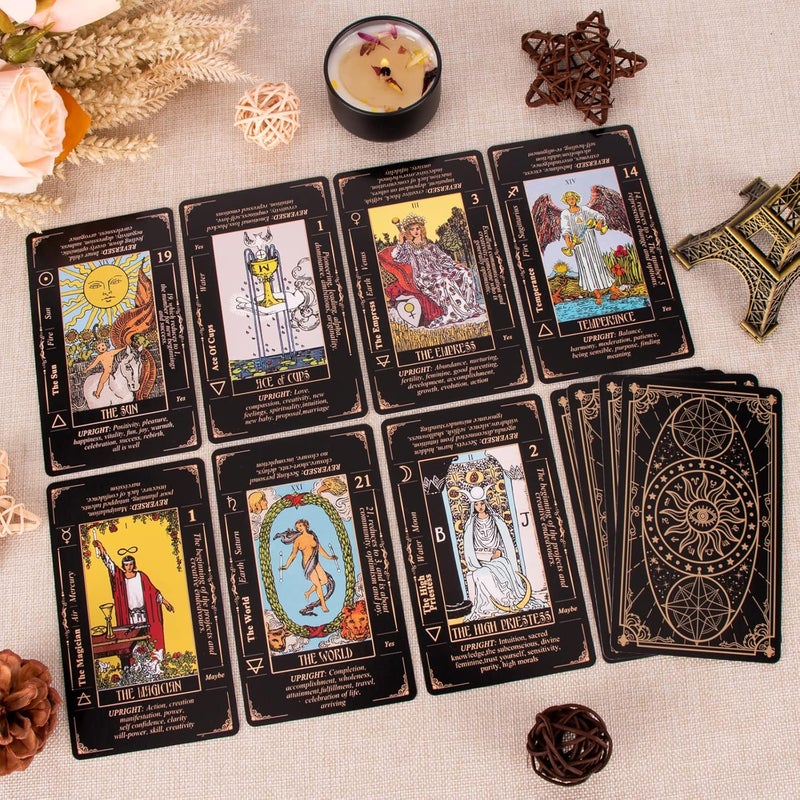 KLEDERY Tarot Cards for Beginners, Classic Tarot Deck with Meanings, Durable Cards with Guide Book, Black - Image 3